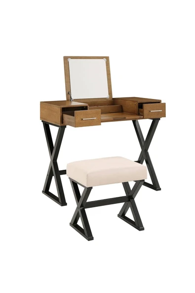 Hitit Dekorasyon Azure Siyah Metal Kahve Makyaj Masası & Tabure