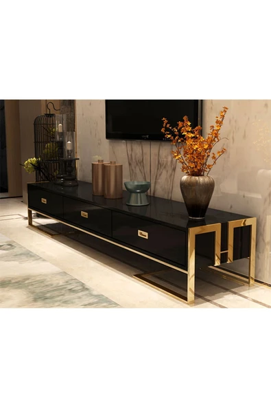 Hitit Dekorasyon Barbara Gold Metal Siyah Tv Ünitesi - 2