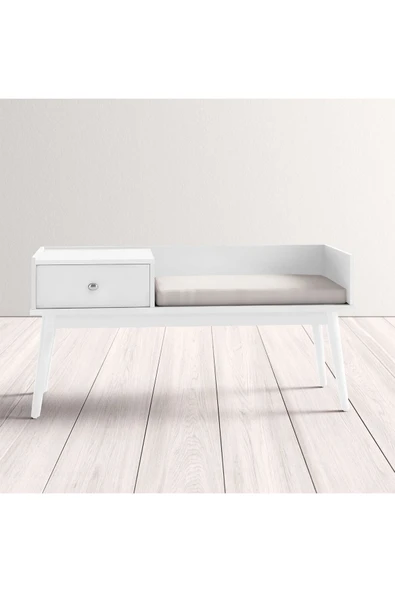 Hitit Dekorasyon Skyler Beyaz Ahşap Benç