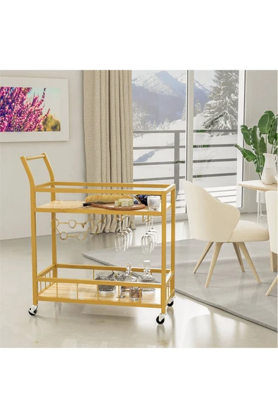 Hitit Dekorasyon Remi Gold Metal Servis Arabası - 3