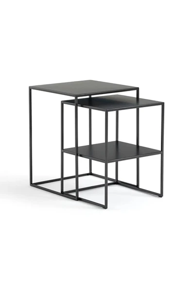 Hitit Dekorasyon Hiba Siyah Metal İkili Zigon Sehpa ürün görseli 1