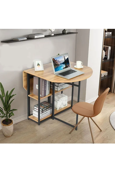 Hitit Dekorasyon Nona Siyah Metal Açık Kahverengi Katlanır Yemek Masası - 3