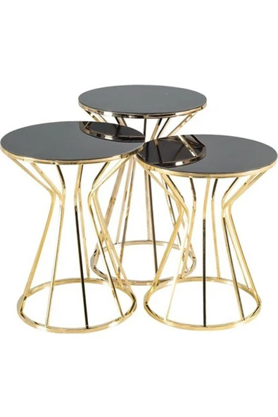 Hitit Dekorasyon Dorothe Gold Metal&Cam 3'lü Kum Sehpa Takımı ürün görseli 1