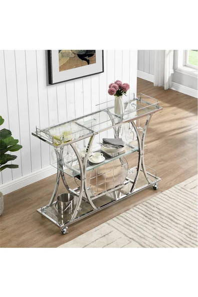 Hitit Dekorasyon Zaira Paslanmaz Metal&cam Servis Arabası - 3