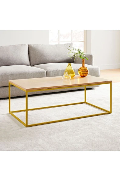 Hitit Dekorasyon Stream Orta Sehpa Sarı Ayak Meşe Tabla