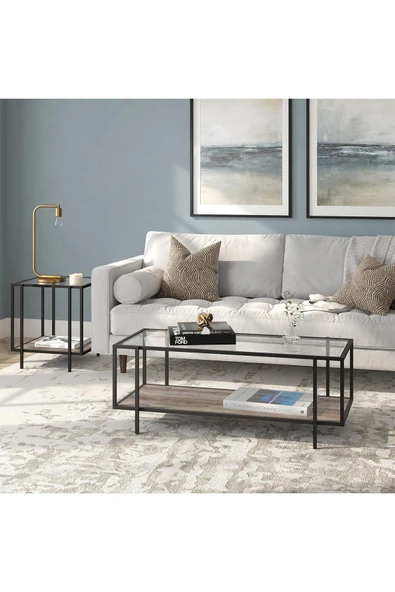 Hitit Dekorasyon Adeline Siyah Metal Cam&ahşap Orta Sehpa - Resim 6