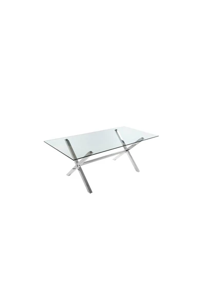 Hitit Dekorasyon Emili Paslanmaz Metal Cam Yemek Masası