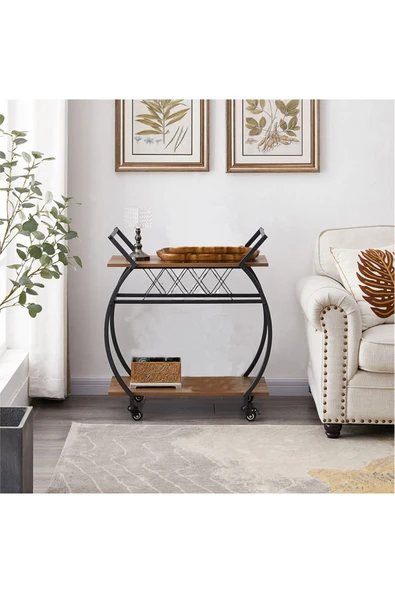 Hitit Dekorasyon Chaya Siyah Metal&ahşap Servis Arabası - 2