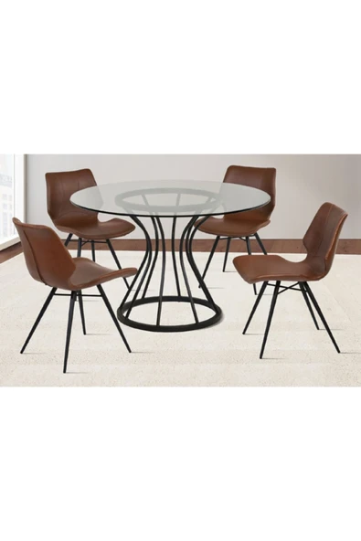 Hitit Dekorasyon Zuri Siyah Metal Cam Yuvarlak Yemek Masası - 2