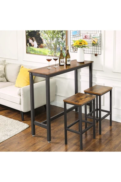 Hitit Dekorasyon Baro Siyah Metal Ahşap Yemek Masası Yüksek 100x40x90 - 3