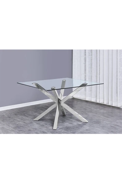 Hitit Dekorasyon Erika Paslanmaz Metal & Cam Kare Yemek Masası - 2