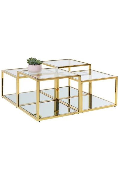 Hitit Dekorasyon Janet Gold Metal Dörtlü Orta Sehpa