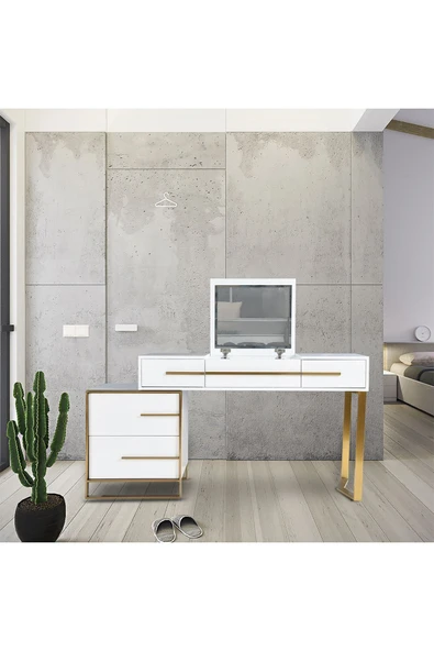 Hitit Dekorasyon Cristina Beyaz Gold Metal Makyaj Masası - 2
