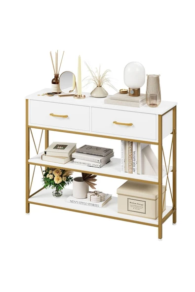 Hitit Dekorasyon Jennifer Gold Metal Beyaz Dresuar - Resim 5