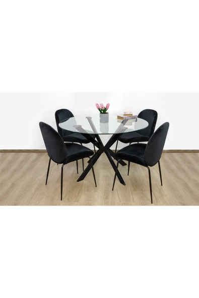 Hitit Dekorasyon Zalika Siyah Metal&cam Yuvarlak Yemek Masası - 2