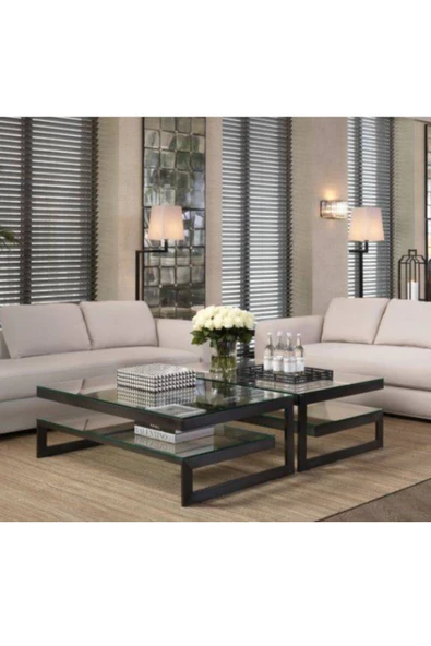 Hitit Dekorasyon Gonca Siyah Metal Orta Sehpa - Resim 3