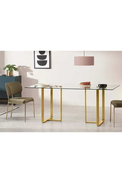 Hitit Dekorasyon Eva Gold Metal Yemek Masası