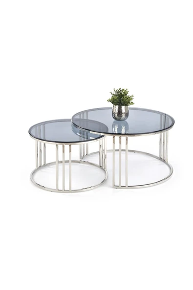 Hitit Dekorasyon Zesta İkili Paslanmaz Metal Cam Orta Sehpa