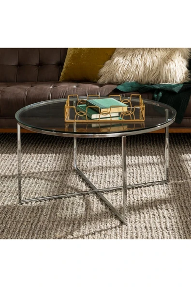 Hitit Dekorasyon Pret Paslanmaz Metal Cam Orta Sehpa ürün görseli 1