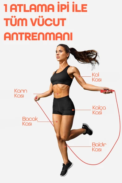 Basic Atlama İpi Uzunluk Ayarlanabilir Atlama Sekme İpi Jump Rope Kırmızı 515 - Resim 3