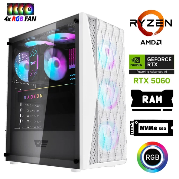 Xaser Xsr1205 Ryzen 7 5700x 16GB Ram 512GB M.2 NVMe SSD 8GB RTX5060 Masaüstü Oyuncu Bilgisayarı