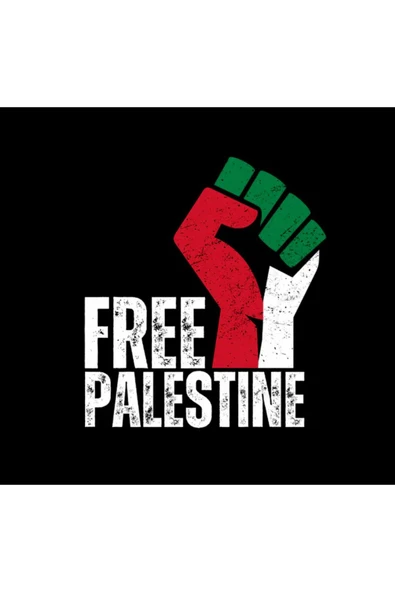 fame-stoned Özgür Filistin Baskılı Unisex %100 Pamuk Siyah T-shirt - Resim 2