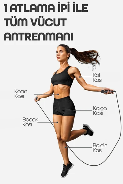 Basic Atlama İpi Uzunluk Ayarlanabilir Atlama Sekme İpi Jump Rope Siyah 515 - Resim 3