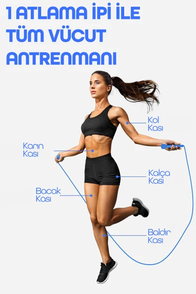 Basic Atlama İpi Uzunluk Ayarlanabilir Atlama Sekme İpi Jump Rope Mavi 515 - Resim 3