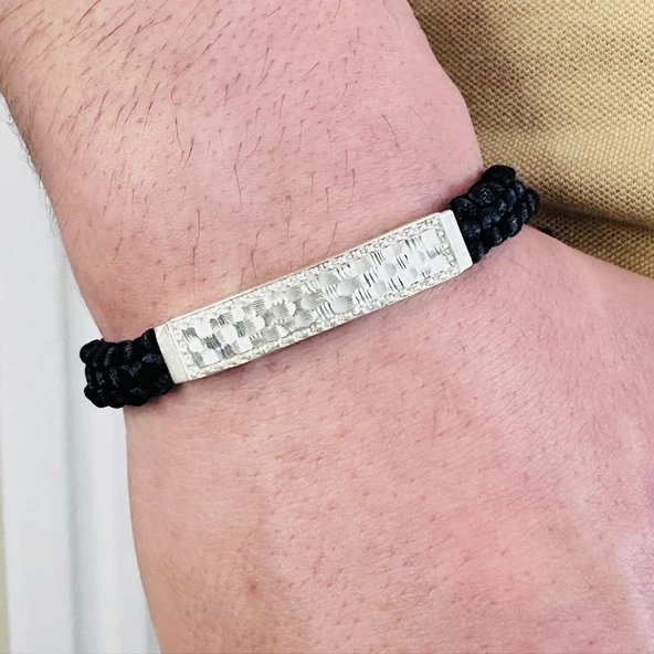 Gümüş Erkek Bileklik,14k Beyaz Altın Kaplama,ışıltı Desen El Örgüsü Bileklik,şık Hediye