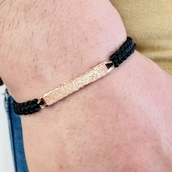 Gümüş Erkek Bileklik 14 Ayar Rose, Altın Kaplama, El Örgüsü Şık ve Yazı Yazılabilir Modern Tasarım