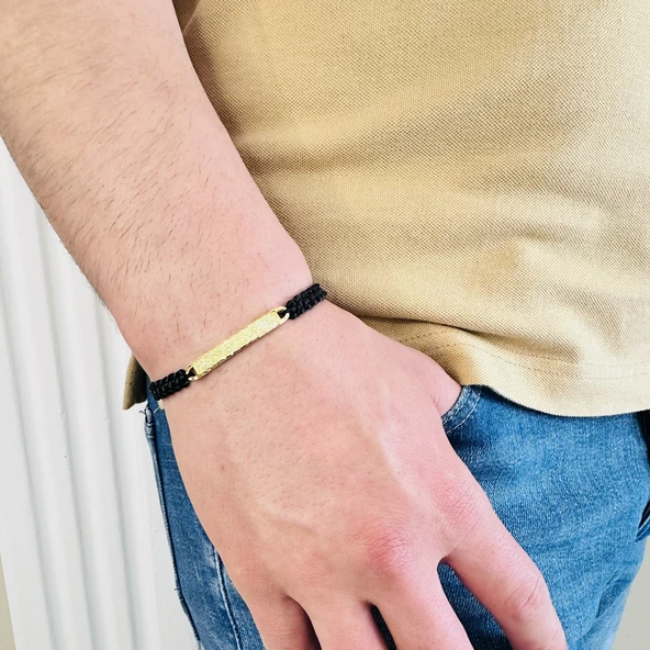 Gümüş Erkek Bileklik,14k Altın Kaplama ,sim Desen Isim Yazılabilir,şık Hediye - 4