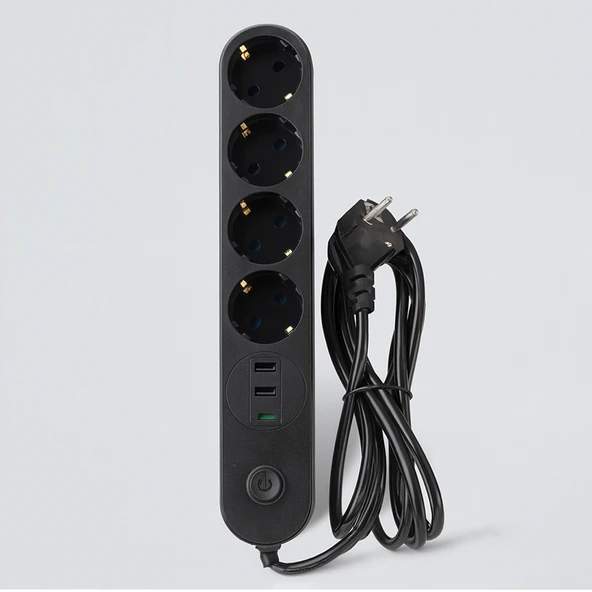 4 Prizli 3 USB Girişli Akım Korumalı Topraklı Golyat Grup Şarj Fiş Priz 2 Metre Uzatma Kablosu ürün görseli