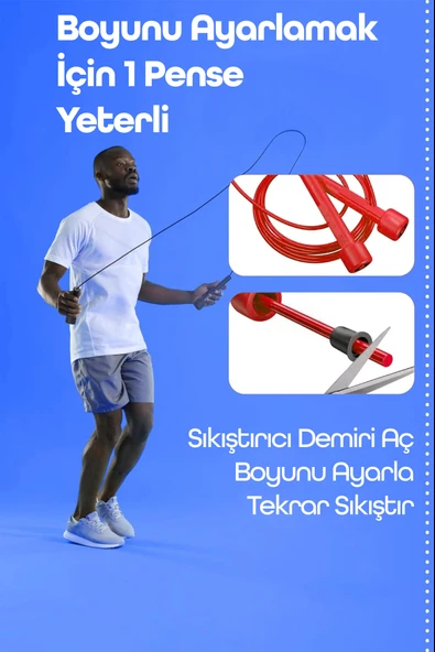 Basic Atlama İpi Uzunluk Ayarlanabilir Atlama Sekme İpi Jump Rope Kırmızı 515 - Resim 2