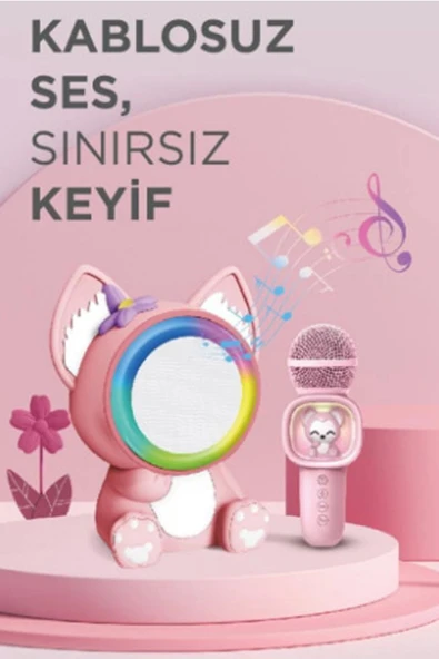 Taşınabilir RGB Işılı Sevimli Figürlü Mikrofonlu Karaoke Bluetooth Hoparlör - 3