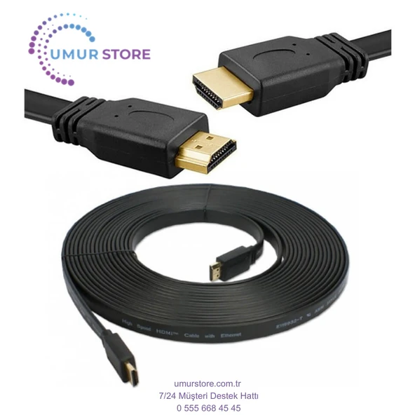 HDMI Kablo 4K Full Hd 3D Destekli 3840*2160 Yassı Flat Slim Kablo 10 Metre - Resim 2