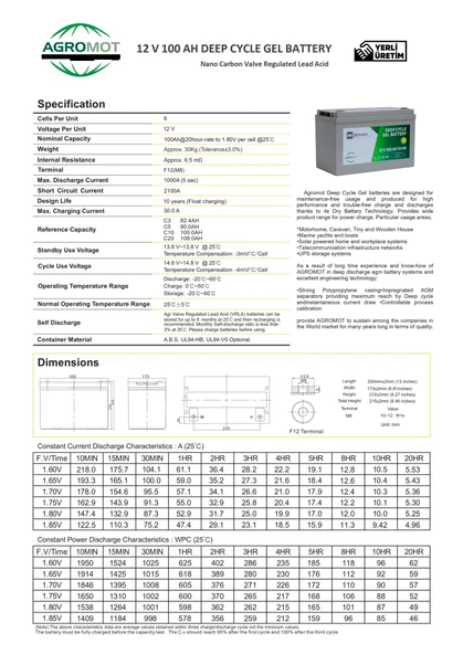 Agromot 12v 100Ah Jel Akü - Resim 5