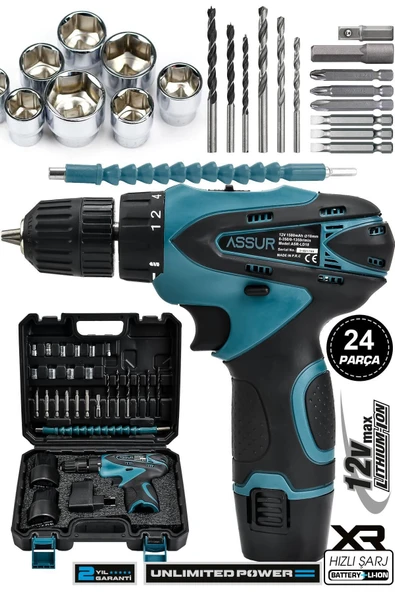 ASR 12v Çift Akülü Vidalama Şarjlı Matkap ürün görseli 1