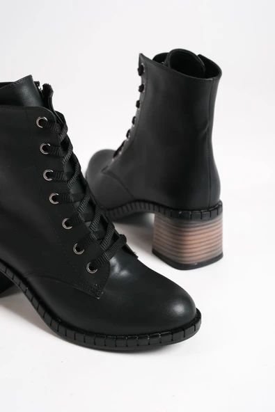 JET-DIANA Bağcıklı Fermuarlı Ortopedik Taban TopukluKadın Bot CST - Siyah - Resim 5