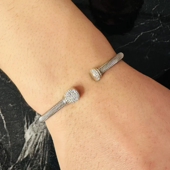 Gümüş Erkek Bileklik,0,55 Karat Beyaz Safir Bileklik Özel Tasarım,Şık Hediye - Resim 2