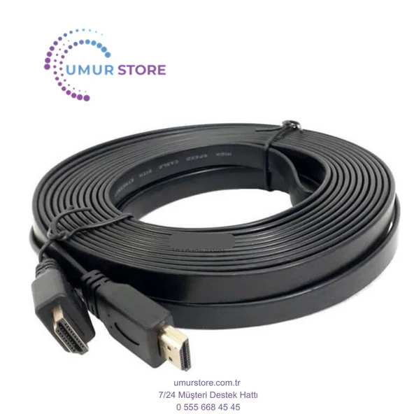 HDMI Kablo 4K Full Hd 3D Destekli 3840*2160 Yassı Flat Slim Kablo 10 Metre ürün görseli 1