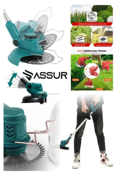 assurr “ASR 776 21 V Çift Akülü Teleskopik Çim‑Çalı Biçme Makinesi (2 Akü, Bıçak + Misina Seti, ) - Resim 4
