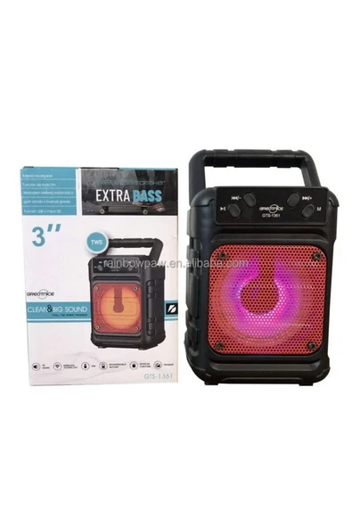 greatnice GTS-1361 Taşınabilir Kablosuz Bluetooth Hoparlör | Extra Bass | Renkli LED Işık | ürün görseli 1