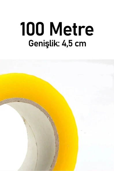 Bant Koli Bandı 12 Adet 45x100 Şeffaf Akrilik 45mm Gerçek Net 100 Metre Sarım Güçlü Kopmayan - Resim 2