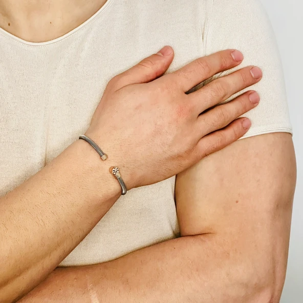 Gümüş Erkek Bileklik 14 Ayar Rose Altın Kaplama Işıltılı Desenli Kararmaz Çelik Bant ürün görseli