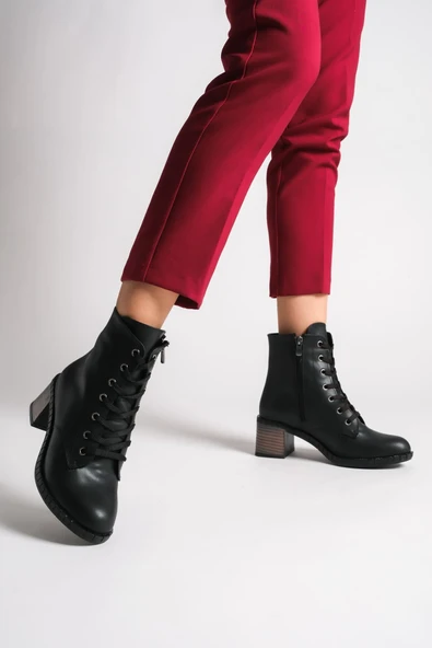 JET-DIANA Bağcıklı Fermuarlı Ortopedik Taban TopukluKadın Bot CST - Siyah ürün görseli