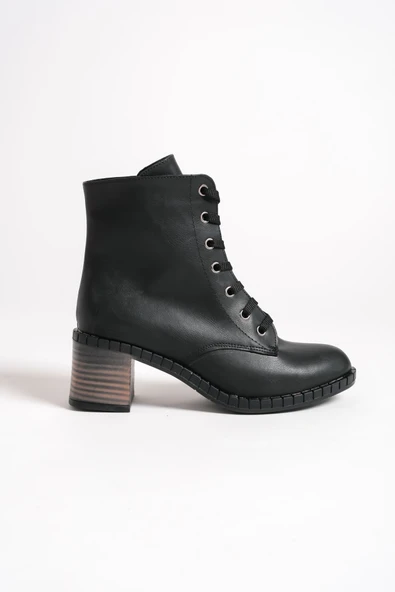 JET-DIANA Bağcıklı Fermuarlı Ortopedik Taban TopukluKadın Bot CST - Siyah - Resim 6