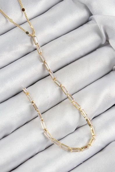 Pirinç Zirkon Taşlı Model Gold Renk Y Kolye - TJ-BKO10450 - 1