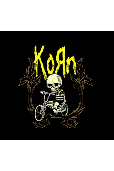 fame-stoned Korn Müzik Grubu Baskılı Unisex %100 Pamuk Siyah T-shirt - Resim 2