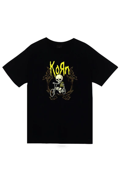 fame-stoned Korn Müzik Grubu Baskılı Unisex %100 Pamuk Siyah T-shirt ürün görseli 1