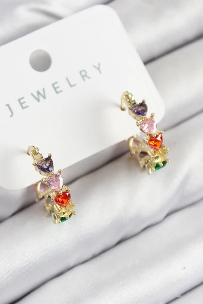 Pirinç Zirkon Taşlı Kalp Model Gold Renk Kadın Küpe - TJ-BKP11079 ürün görseli 1